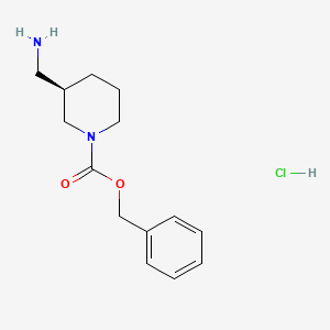 molecular formula C14H21ClN2O2 B572398 (R)-Benzyl 3-(aminomethyl)piperidine-1-carboxylate hydrochloride CAS No. 1217782-86-9