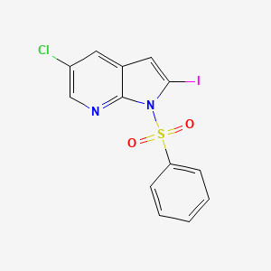 molecular formula C13H8ClIN2O2S B572410 5-Chloro-2-iodo-1-(phenylsulfonyl)-1H-pyrrolo[2,3-b]pyridine CAS No. 1227268-73-6