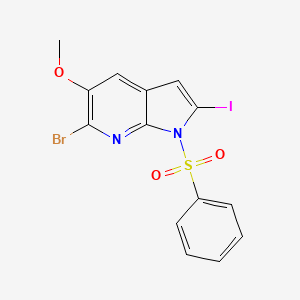 molecular formula C14H10BrIN2O3S B572426 1-(Phenylsulphonyl)-6-bromo-2-iodo-5-methoxy-7-azaindole CAS No. 1227270-99-6