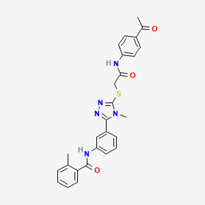 molecular formula C27H25N5O3S B5724529 N-{3-[5-({2-[(4-acetylphenyl)amino]-2-oxoethyl}thio)-4-methyl-4H-1,2,4-triazol-3-yl]phenyl}-2-methylbenzamide 