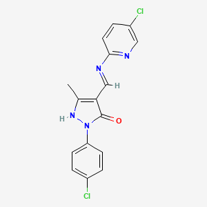 molecular formula C16H12Cl2N4O B5724775 2-(4-chlorophenyl)-4-{[(5-chloro-2-pyridinyl)amino]methylene}-5-methyl-2,4-dihydro-3H-pyrazol-3-one 