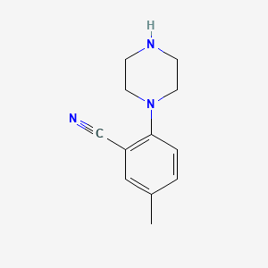 molecular formula C12H15N3 B572491 5-Methyl-2-(piperazin-1-yl)benzonitrile CAS No. 1211529-31-5