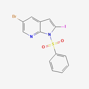 molecular formula C13H8BrIN2O2S B572532 5-Bromo-2-iodo-1-(phenylsulfonyl)-1H-pyrrolo[2,3-b]pyridine CAS No. 1211588-96-3