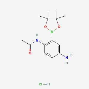 molecular formula C14H22BClN2O3 B572549 2-Acetamido-5-aminophenylboronic acid, pinacol ester, HCl CAS No. 1218791-41-3