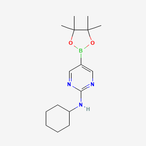 molecular formula C16H26BN3O2 B572601 N-Cyclohexyl-5-(4,4,5,5-tetramethyl-1,3,2-dioxaborolan-2-yl)pyrimidin-2-amine CAS No. 1218789-35-5