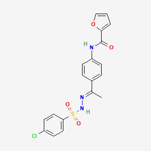 molecular formula C19H16ClN3O4S B5726175 N-(4-{N-[(4-chlorophenyl)sulfonyl]ethanehydrazonoyl}phenyl)-2-furamide 