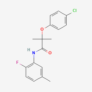 molecular formula C17H17ClFNO2 B5727289 2-(4-chlorophenoxy)-N-(2-fluoro-5-methylphenyl)-2-methylpropanamide 