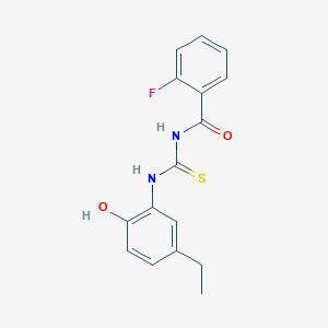 molecular formula C16H15FN2O2S B5728019 N-{[(5-ethyl-2-hydroxyphenyl)amino]carbonothioyl}-2-fluorobenzamide 