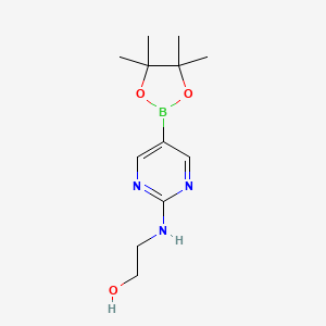molecular formula C12H20BN3O3 B572827 2-((5-(4,4,5,5-Tetramethyl-1,3,2-dioxaborolan-2-yl)pyrimidin-2-yl)amino)ethanol CAS No. 1218789-34-4