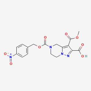 molecular formula C17H16N4O8 B572906 3-(Methoxycarbonyl)-5-(((4-nitrobenzyl)oxy)carbonyl)-4,5,6,7-tetrahydropyrazolo[1,5-a]pyrazine-2-carboxylic acid CAS No. 1255574-57-2