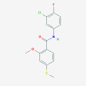 molecular formula C15H13ClFNO2S B5729300 N-(3-chloro-4-fluorophenyl)-2-methoxy-4-(methylthio)benzamide 