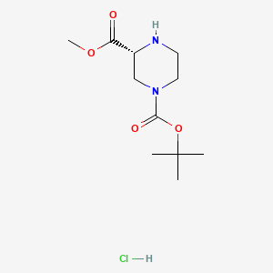 molecular formula C11H21ClN2O4 B572975 (R)-1-tert-Butyl 3-methyl piperazine-1,3-dicarboxylate hydrochloride CAS No. 1251903-83-9