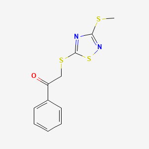 molecular formula C11H10N2OS3 B5730082 2-{[3-(methylthio)-1,2,4-thiadiazol-5-yl]thio}-1-phenylethanone 