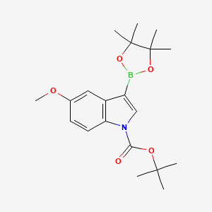 molecular formula C20H28BNO5 B573037 tert-Butyl 5-methoxy-3-(4,4,5,5-tetramethyl-1,3,2-dioxaborolan-2-yl)-1H-indole-1-carboxylate CAS No. 1256359-99-5