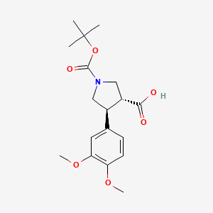 molecular formula C18H25NO6 B573041 (3R,4S)-1-(tert-Butoxycarbonyl)-4-(3,4-dimethoxyphenyl)pyrrolidine-3-carboxylic acid CAS No. 1330750-33-8
