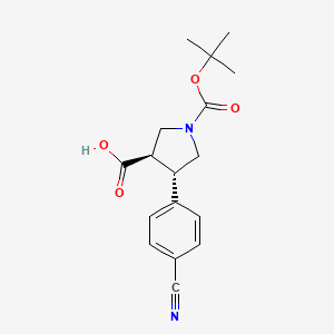molecular formula C17H20N2O4 B573051 (3R,4S)-1-(tert-Butoxycarbonyl)-4-(4-cyanophenyl)pyrrolidine-3-carboxylic acid CAS No. 1217702-50-5