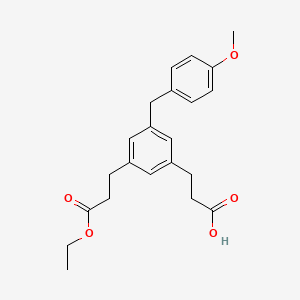 molecular formula C22H26O5 B573099 3-(3-(3-Ethoxy-3-oxopropyl)-5-(4-methoxybenzyl)phenyl)propanoic acid CAS No. 1260817-90-0