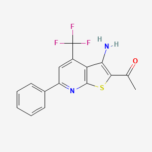 1-[3-amino-6-phenyl-4-(trifluoromethyl)thieno[2,3-b]pyridin-2-yl]ethanone
