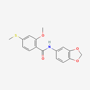 molecular formula C16H15NO4S B5731529 N-1,3-benzodioxol-5-yl-2-methoxy-4-(methylthio)benzamide 