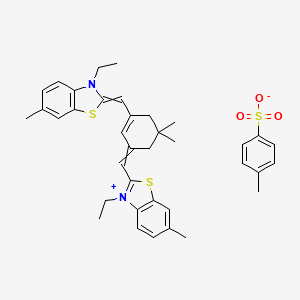 molecular formula C37H42N2O3S3 B573241 3-Ethyl-2-({3-[(3-ethyl-6-methyl-1,3-benzothiazol-2(3H)-ylidene)methyl]-5,5-dimethylcyclohex-2-en-1-ylidene}methyl)-6-methyl-1,3-benzothiazol-3-ium 4-methylbenzene-1-sulfonate CAS No. 189298-36-0