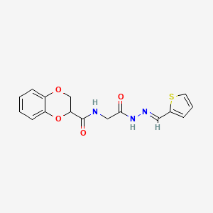 molecular formula C16H15N3O4S B5732472 N-{2-oxo-2-[2-(2-thienylmethylene)hydrazino]ethyl}-2,3-dihydro-1,4-benzodioxine-2-carboxamide 