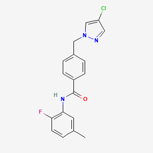 molecular formula C18H15ClFN3O B5732529 4-[(4-chloro-1H-pyrazol-1-yl)methyl]-N-(2-fluoro-5-methylphenyl)benzamide 