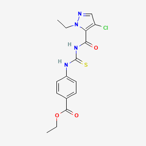 molecular formula C16H17ClN4O3S B5732843 ethyl 4-[({[(4-chloro-1-ethyl-1H-pyrazol-5-yl)carbonyl]amino}carbothioyl)amino]benzoate 