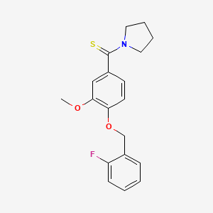 molecular formula C19H20FNO2S B5733481 1-({4-[(2-fluorobenzyl)oxy]-3-methoxyphenyl}carbonothioyl)pyrrolidine 