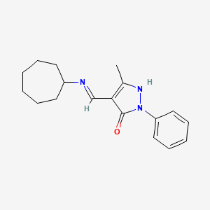 molecular formula C18H23N3O B5733899 4-[(cycloheptylamino)methylene]-5-methyl-2-phenyl-2,4-dihydro-3H-pyrazol-3-one 