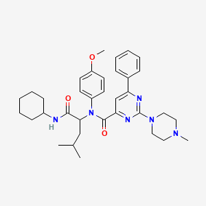 molecular formula C35H46N6O3 B573421 4-Pyrimidinecarboxamide,n-[1-[(cyclohexylamino)carbonyl]-3-methylbutyl]-n-(4-methoxyphenyl)-2-(4-methyl-1-piperazinyl)-6-phenyl- CAS No. 188633-57-0