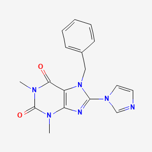 molecular formula C17H16N6O2 B5734881 7-benzyl-8-(1H-imidazol-1-yl)-1,3-dimethyl-3,7-dihydro-1H-purine-2,6-dione 