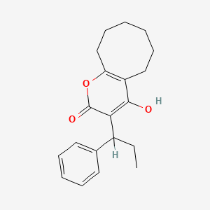 molecular formula C20H24O3 B573636 5,6,7,8,9,10-Hexahydro-4-hydroxy-3-(1-phenylpropyl)-2H-cycloocta(b)pyran-2-one CAS No. 163020-88-0