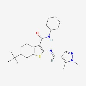 6-tert-butyl-N-cyclohexyl-2-{[(E)-(1,5-dimethyl-1H-pyrazol-4-yl)methylidene]amino}-4,5,6,7-tetrahydro-1-benzothiophene-3-carboxamide