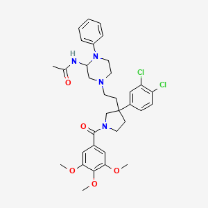 molecular formula C34H40Cl2N4O5 B573889 N-[4-[2-[3-(3,4-dichlorophenyl)-1-(3,4,5-trimethoxybenzoyl)pyrrolidin-3-yl]ethyl]-1-phenylpiperazin-2-yl]acetamide CAS No. 167261-47-4