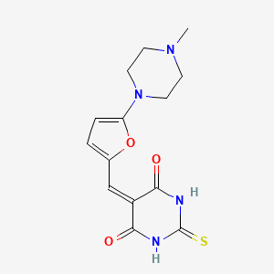 molecular formula C14H16N4O3S B5738910 5-{[5-(4-methyl-1-piperazinyl)-2-furyl]methylene}-2-thioxodihydro-4,6(1H,5H)-pyrimidinedione 