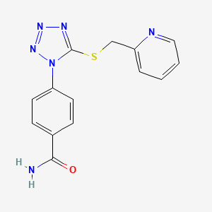 molecular formula C14H12N6OS B5739657 4-{5-[(2-pyridinylmethyl)thio]-1H-tetrazol-1-yl}benzamide 