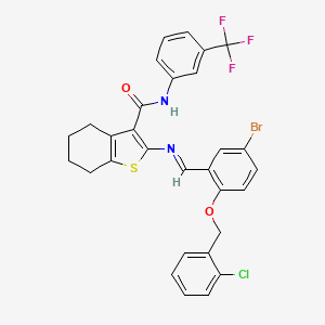 molecular formula C30H23BrClF3N2O2S B5740982 2-({5-bromo-2-[(2-chlorobenzyl)oxy]benzylidene}amino)-N-[3-(trifluoromethyl)phenyl]-4,5,6,7-tetrahydro-1-benzothiophene-3-carboxamide 