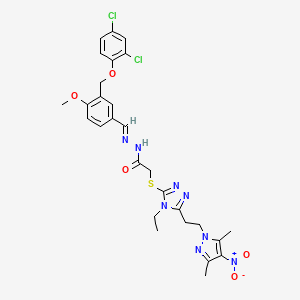 N'-{3-[(2,4-dichlorophenoxy)methyl]-4-methoxybenzylidene}-2-({5-[2-(3,5-dimethyl-4-nitro-1H-pyrazol-1-yl)ethyl]-4-ethyl-4H-1,2,4-triazol-3-yl}thio)acetohydrazide