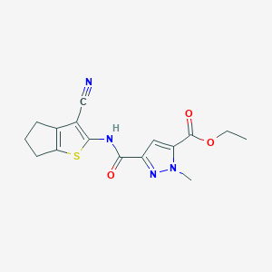 molecular formula C16H16N4O3S B5741551 ethyl 3-{[(3-cyano-5,6-dihydro-4H-cyclopenta[b]thien-2-yl)amino]carbonyl}-1-methyl-1H-pyrazole-5-carboxylate 