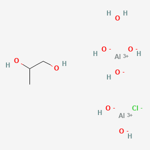 molecular formula C3H15Al2ClO8 B574246 Aluminum chlorohydrex propylene glycol CAS No. 173762-82-8