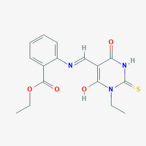 molecular formula C16H17N3O4S B5744263 ethyl 2-{[(1-ethyl-4,6-dioxo-2-thioxotetrahydro-5(2H)-pyrimidinylidene)methyl]amino}benzoate 