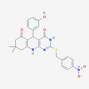 5-(3-hydroxyphenyl)-8,8-dimethyl-2-[(4-nitrobenzyl)thio]-5,8,9,10-tetrahydropyrimido[4,5-b]quinoline-4,6(3H,7H)-dione
