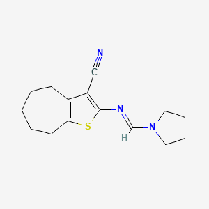 molecular formula C15H19N3S B5745474 2-[(1-pyrrolidinylmethylene)amino]-5,6,7,8-tetrahydro-4H-cyclohepta[b]thiophene-3-carbonitrile 