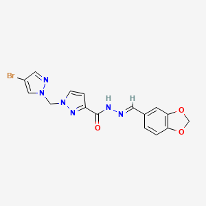molecular formula C16H13BrN6O3 B5745899 N'-(1,3-benzodioxol-5-ylmethylene)-1-[(4-bromo-1H-pyrazol-1-yl)methyl]-1H-pyrazole-3-carbohydrazide 