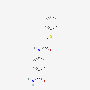 molecular formula C16H16N2O2S B5746088 4-({[(4-methylphenyl)thio]acetyl}amino)benzamide 