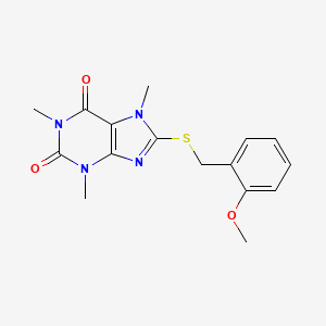 molecular formula C16H18N4O3S B5746601 8-[(2-methoxybenzyl)thio]-1,3,7-trimethyl-3,7-dihydro-1H-purine-2,6-dione 