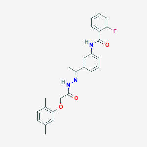 molecular formula C25H24FN3O3 B5746775 N-(3-{N-[(2,5-dimethylphenoxy)acetyl]ethanehydrazonoyl}phenyl)-2-fluorobenzamide 