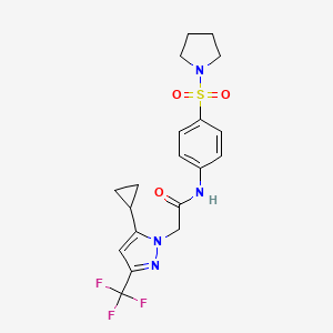 molecular formula C19H21F3N4O3S B5747688 2-[5-cyclopropyl-3-(trifluoromethyl)-1H-pyrazol-1-yl]-N-[4-(1-pyrrolidinylsulfonyl)phenyl]acetamide 