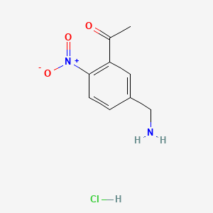 molecular formula C9H11ClN2O3 B574839 1-[5-(Aminomethyl)-2-nitrophenyl]ethanone;hydrochloride CAS No. 166983-74-0