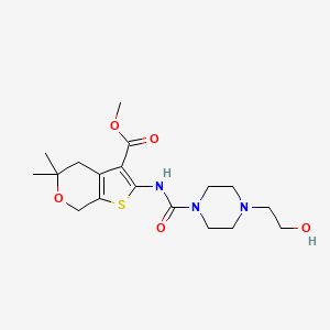 molecular formula C18H27N3O5S B5748642 methyl 2-({[4-(2-hydroxyethyl)-1-piperazinyl]carbonyl}amino)-5,5-dimethyl-4,7-dihydro-5H-thieno[2,3-c]pyran-3-carboxylate 